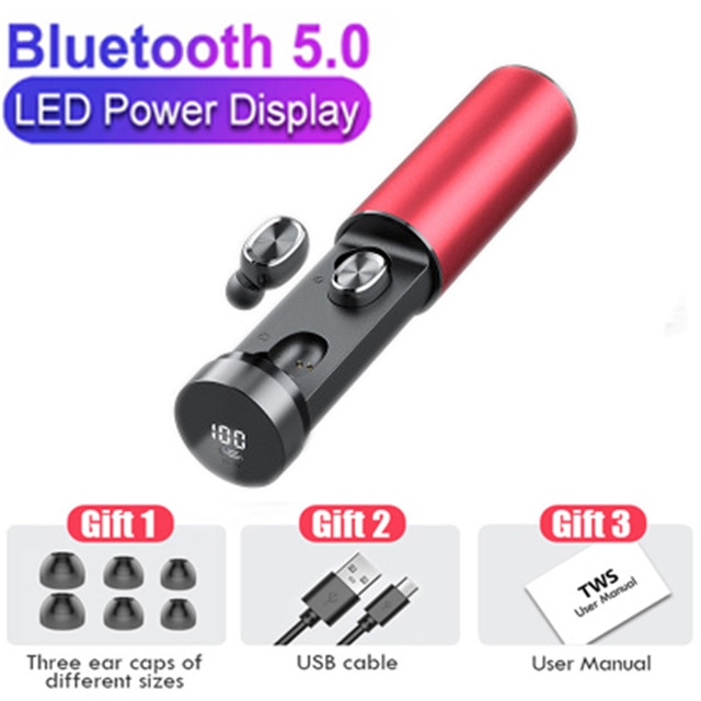 B9 TWS Bluetooth écouteur sans fil casque étanche écouteurs LED affichage HIFI Sport Heasets avec micro jeu musique: b9 red