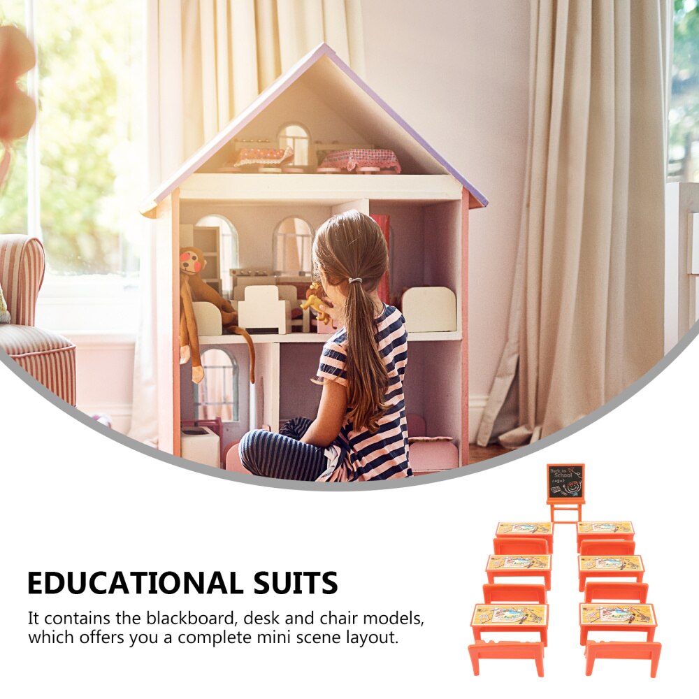 13pcs Mini Landscape Model Classroom Scene Model Blackboard Desk Chair Model