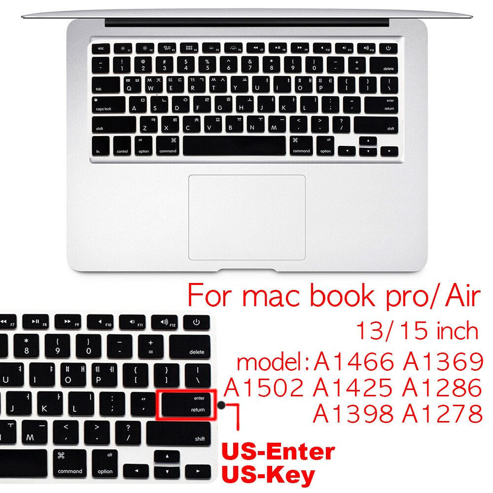 Funda protectora para teclado coreano US-Enter, para Macbook Pro 13Air 11 12 15 touchbar A2159 A1466 A1932/A1990/A1398/A1708: airpro13or15US-Enter