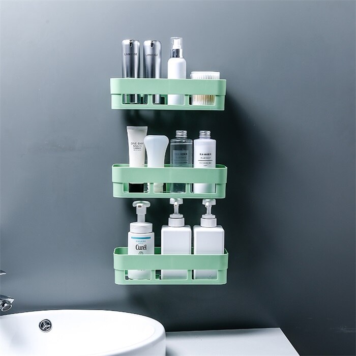 Bathroom Accessories Storage Shelf & Rack Waterproof Floating Shelf Home Decoration Kitchen Free Punching Wall Hanging H1148: green 3 pieces