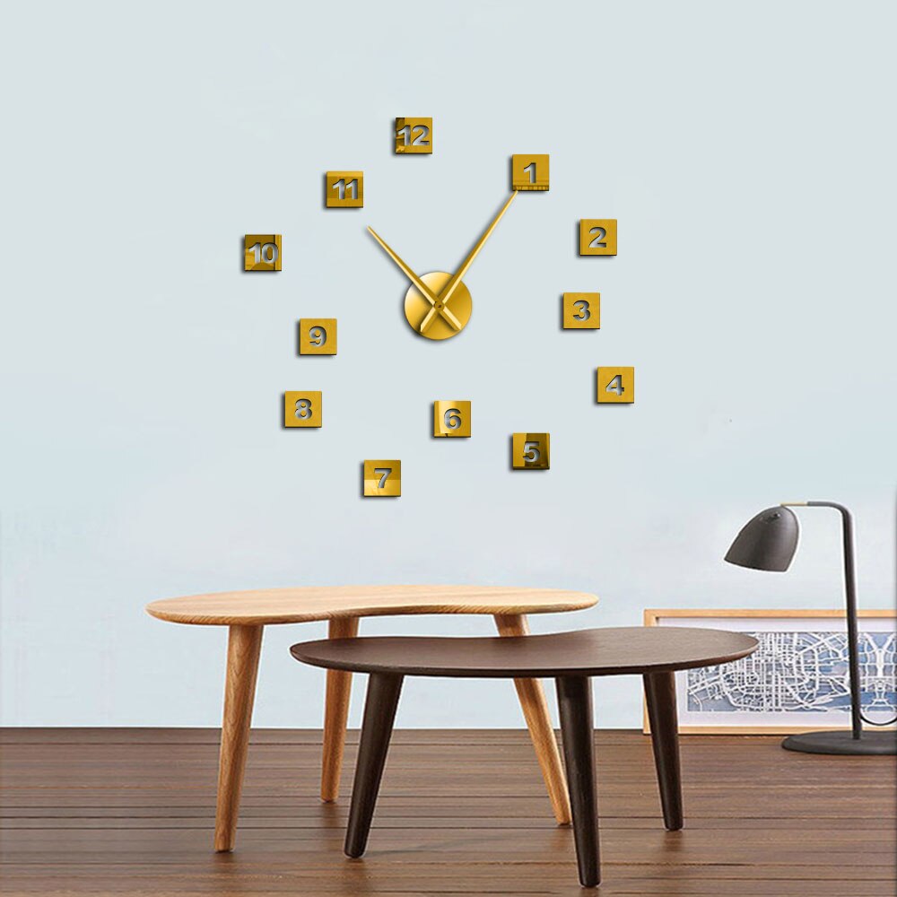 Modern DIY Acrylic Mirror Effect Sticker Wall Clock 3D Giant Wall Clock Living Room Home Decor Long Hands Needle Wall Time Watch