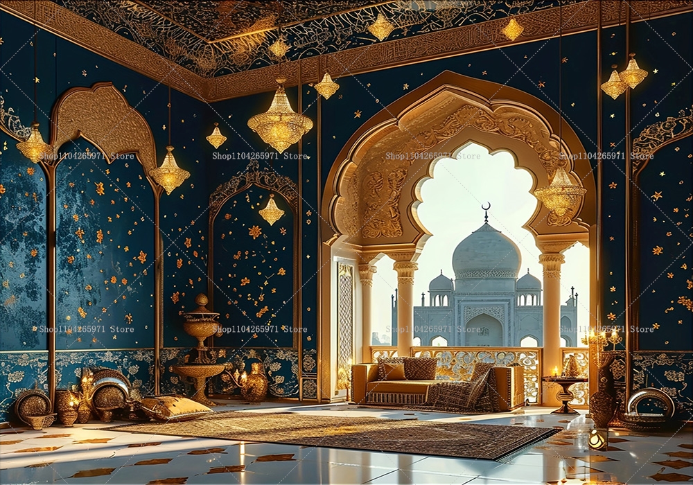 Glad ramadan marocko nattscen bakgrund eid al-fitr dekoration hem islamisk muslimsk festival fest fotobåstillbehör: S / Fluorescensgul