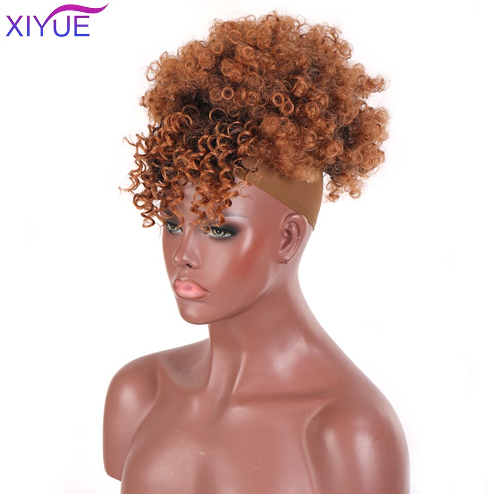 Frange synthétique Afro courte crépue bouclée avec cordon de serrage, Chignon Afro court, queue de cheval crépue bouclée avec frange, Extension capillaire: Couleur naturelle
