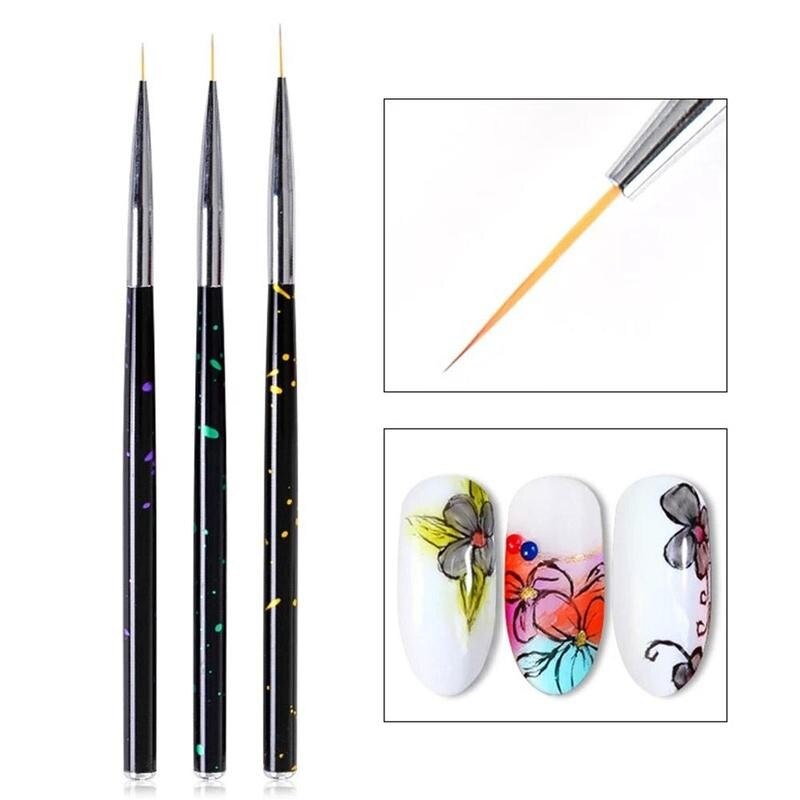 3pcs/set Sequins Nail Drawing Pen Nail Art Acrylic French Painting Brush Flower Stripes Lines Diy Manicure Tool Paint Pen
