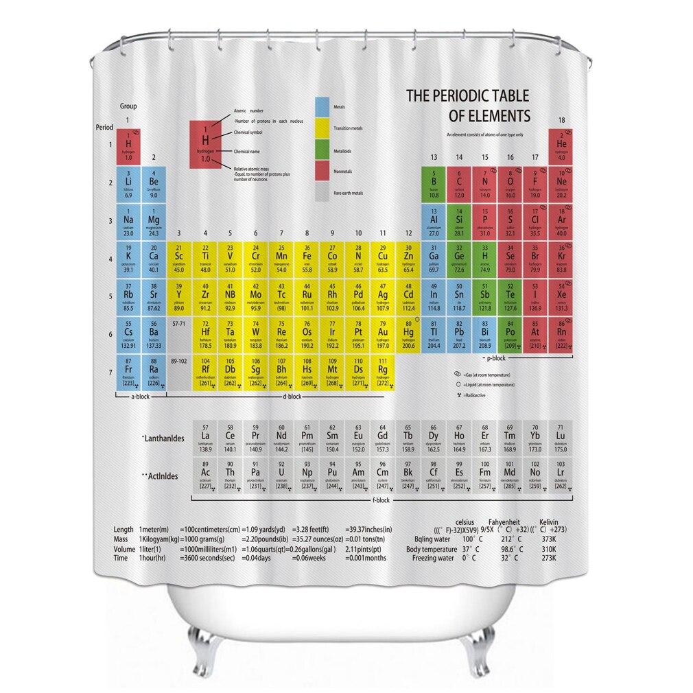 Chemische Periodensystem Streifen Polyester 1,8 m Lange Stoff Schlecht Gewichteten Dusche Vorhang groß Knall Theorie Sheldon Gleichen Vorhang