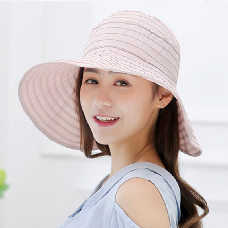 Sombrero de Sol de ala grande para mujer, gorra de playa a rayas, transpirable, protección UV, informal: 4