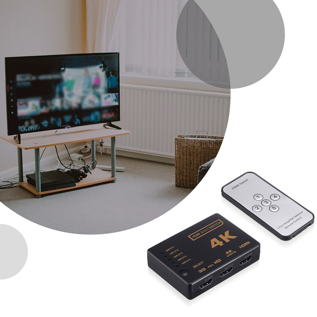 1 Set 5 Port Uhd 3D 4K 1080P Hdmi Splitter Switch Selector Switcher Hub Ir Remote Hdtv Hub Infrared Remote