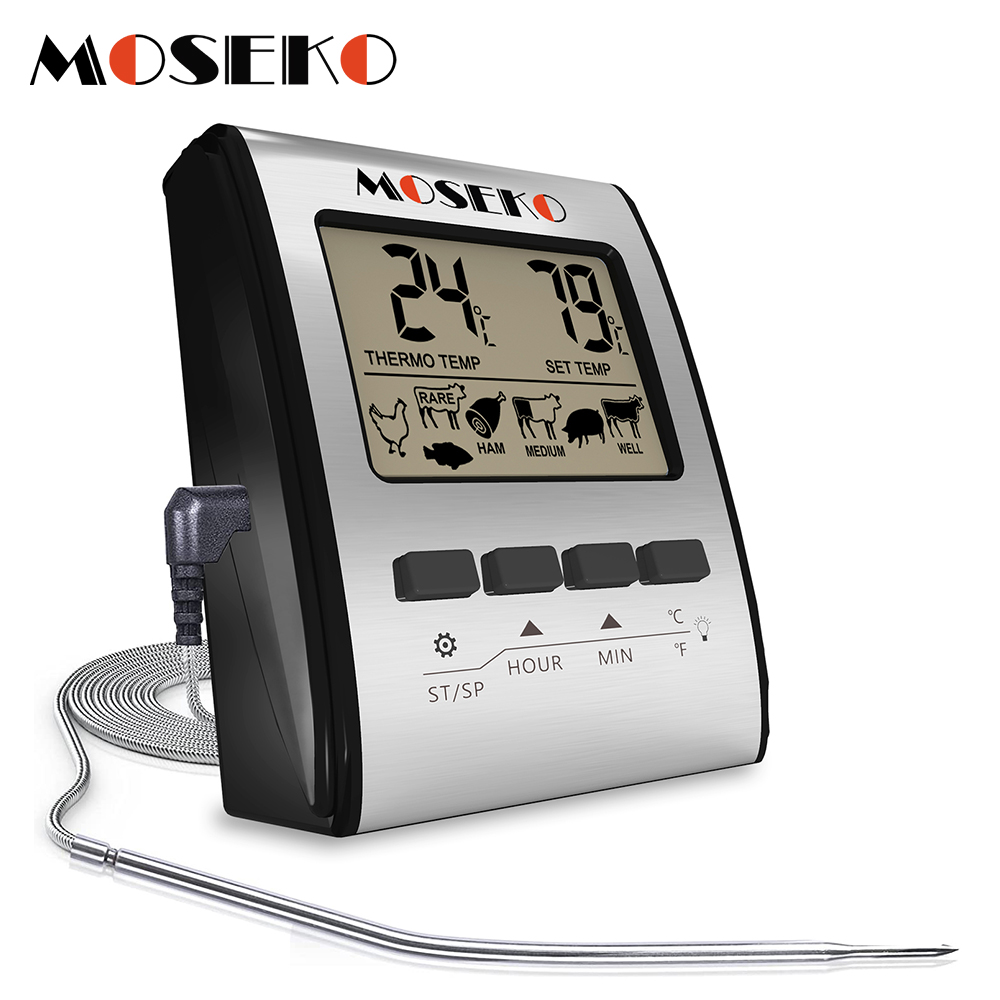 Moseko TP401 Digitale Vlees Thermometer Bbq Keuken Koken Thermometer Met Sonde Sensor Timer Backlight Grill Oven Thermometer