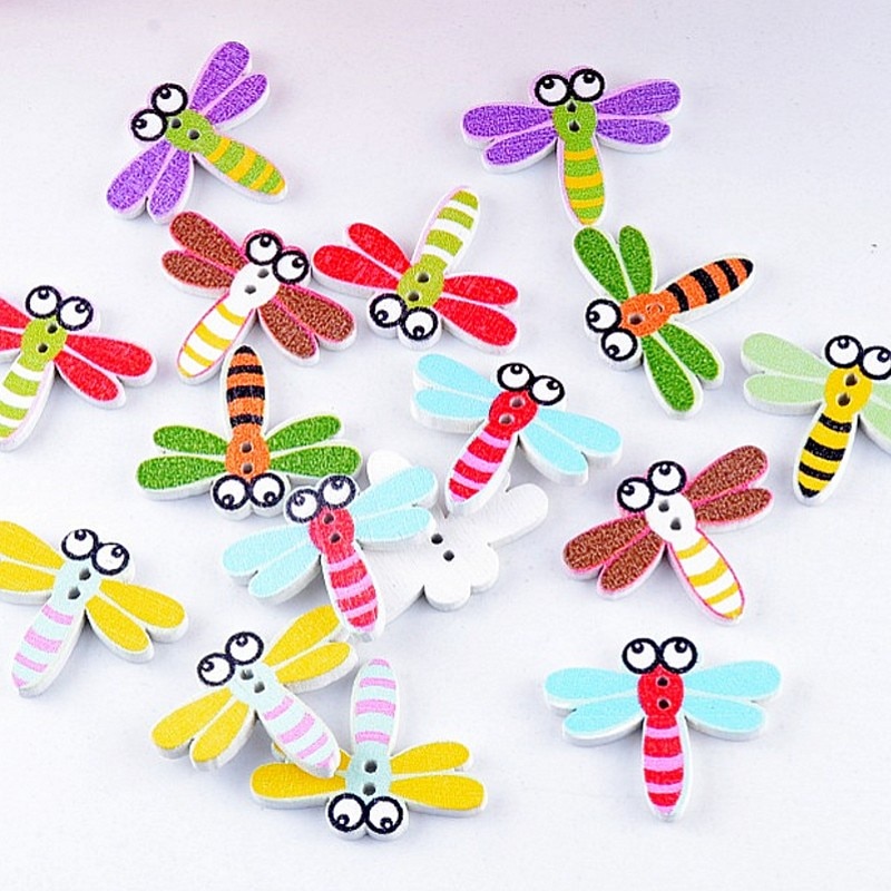 10 stuks 25 x 20mm libellenpatroon willekeurige gemengde houten knopen 2 gaten naaien scrapbooking