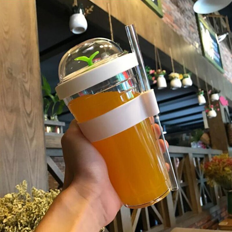 Bubble Tea Cup Portable Plastic Cup Reusable Plastic Cup with Straw for Bubble Tea Boba Tea Cup Drinkware: White-1pc