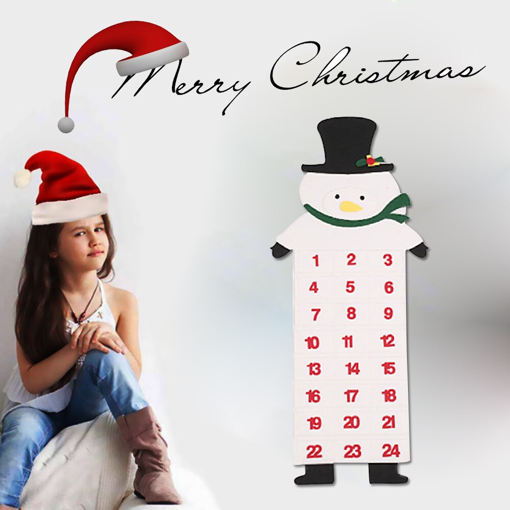 Calendrier de l'Avent en Feutre avec Poches - Thème Père Noël - Tissu Non-tissé - Déco Compte à Rebours Fêtes