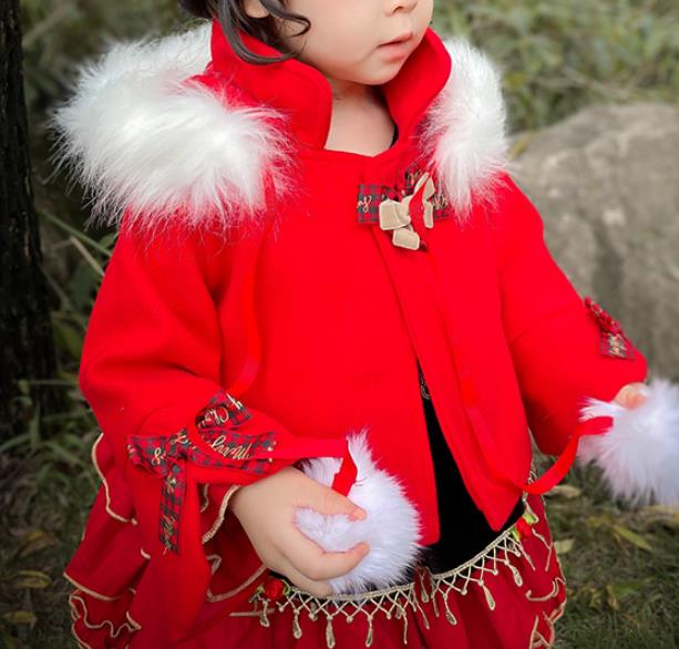 Spaans Meisjes Kerst Rode Jas Meisjes Warm Prinses Wollen Jas Meisjes Katoen Lolita Cloack Baby Meisje Winter