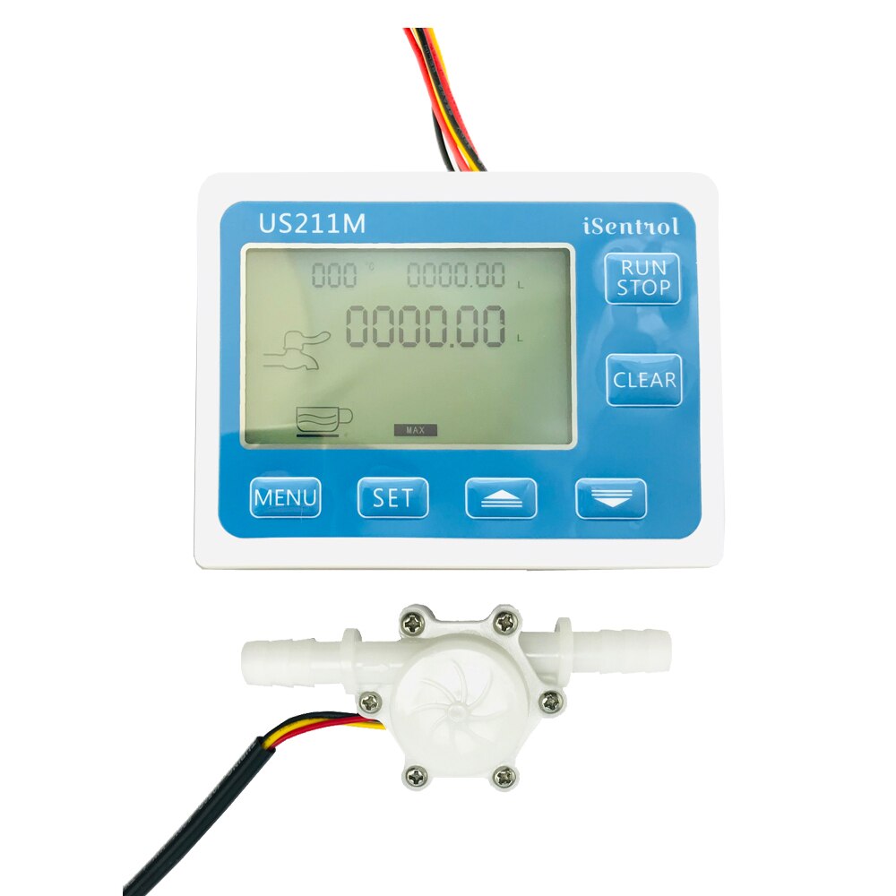 US211M Flow Meter Display Met USN-HS10PB Hall Flow Sensor Meting 0.5-10L/Min Bereik 10Mm Od Slang Barb Isentrol saier