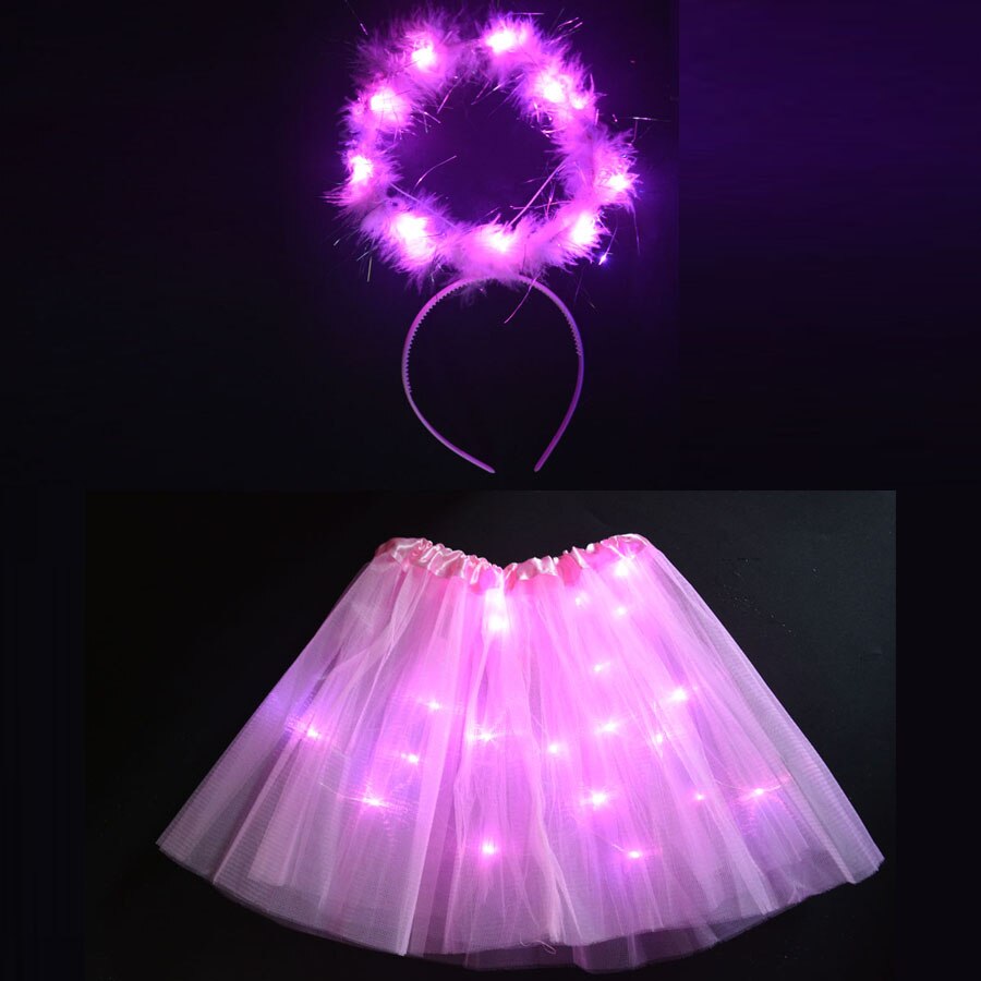 Volwassen kinderen engel led licht draad tutu halo ring hoofdband kostuum gloeiend feest rok kerst halloween kostuum jaar navidad: C / Voor kinderen
