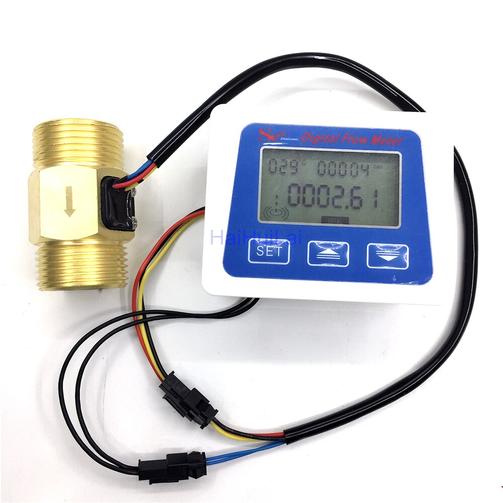 Medidor de flujo Digital de 1 ", Sensor de flujo de turbina, 4-45L/min + NTC, medición de temperatura, Total de litros