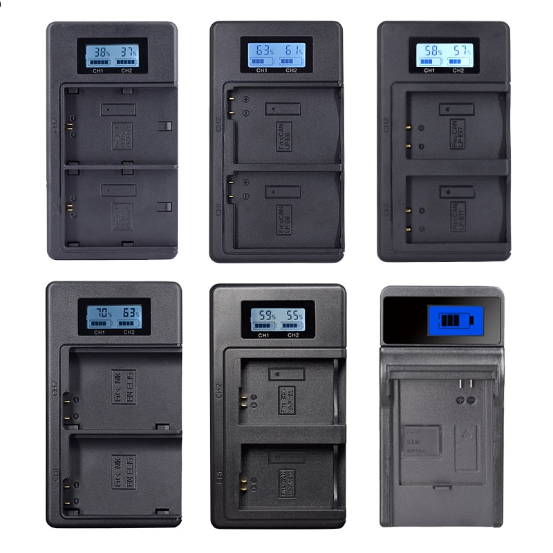 Palo carregador digital LP-E6 LP-E8 LP-E17 NP-FW50 EN-EL15 el15 display lcd vem com usb câmera bateria dupla slot carregador