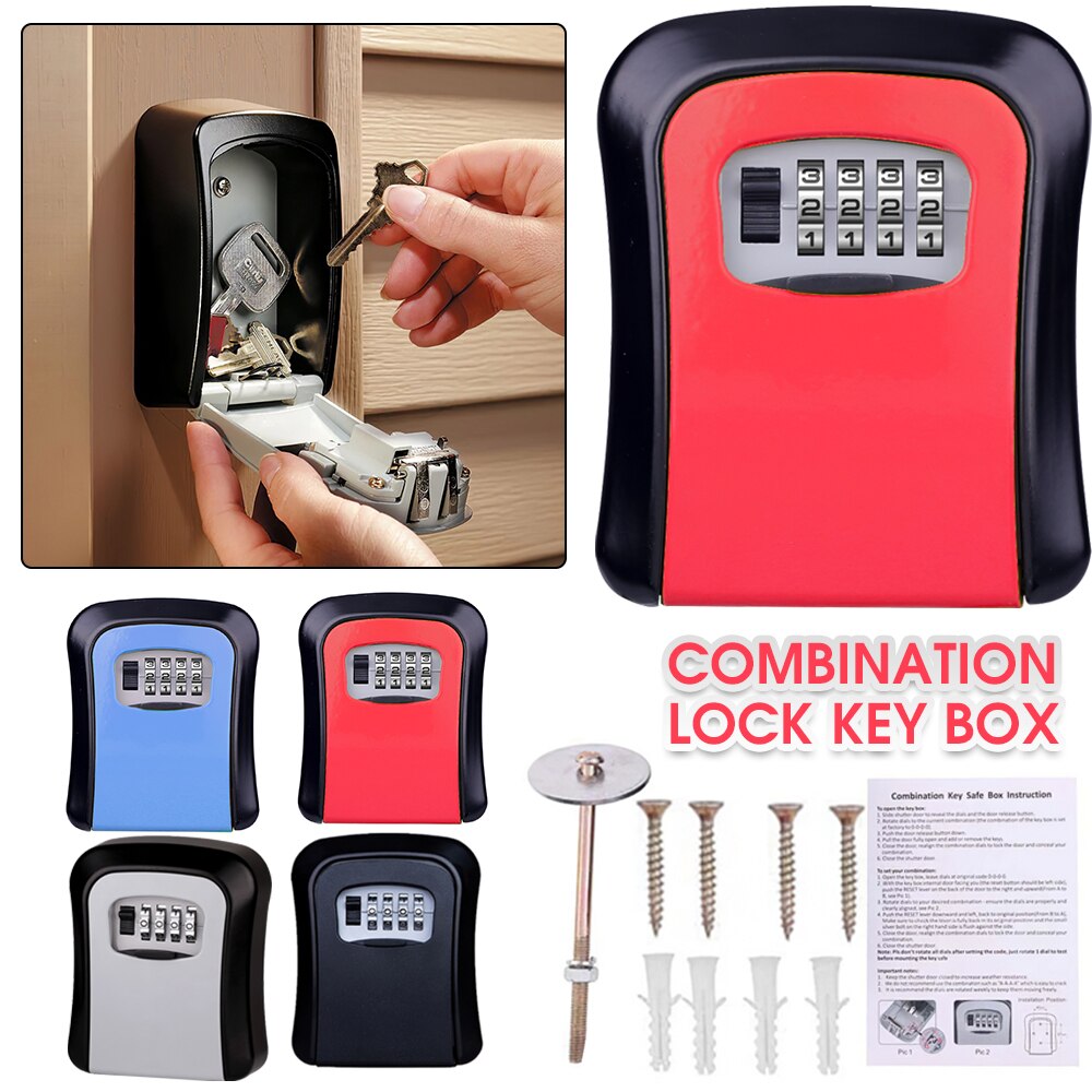 Wall Mount Key Storage Secret Box Organizer Portable 4 Digit Combination Password Security Code Lock No Key Home Key Safe Box