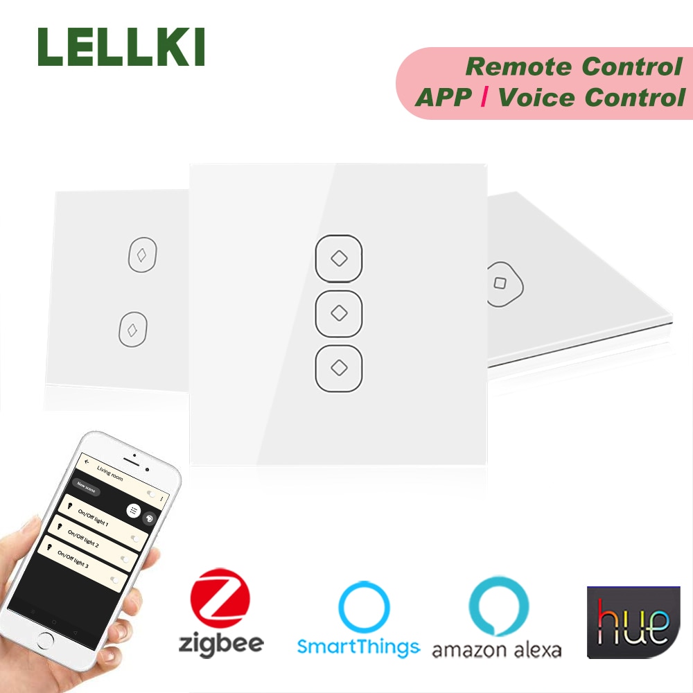 Lellki Zigbee Smart Lichtschakelaar 10A Eu Wall Touch Schakelaar Relais Nullijn Afstandsbediening Draadloze Alexa Tint Smartthings