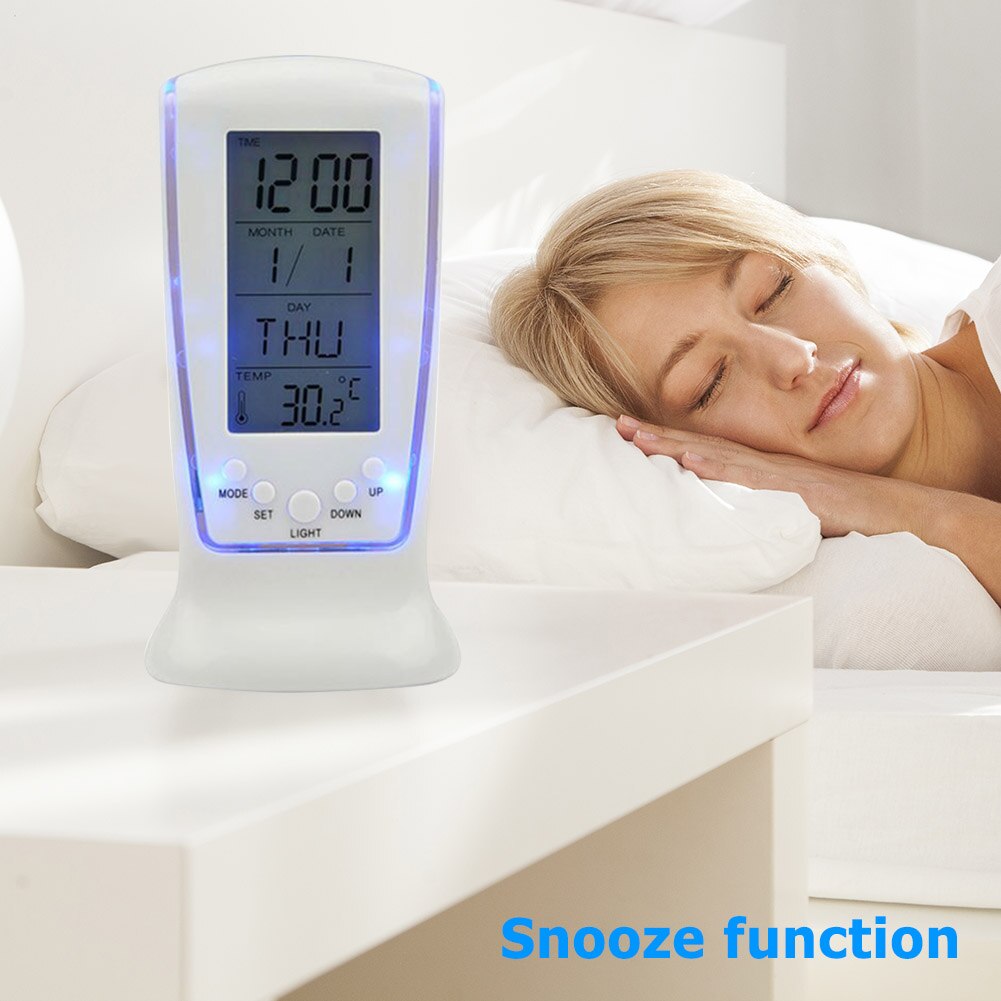 Digital Calendar Temperature LED Digital Alarm Clock with Blue Backlight Electronic Calendar Thermometer Desk LED Clock