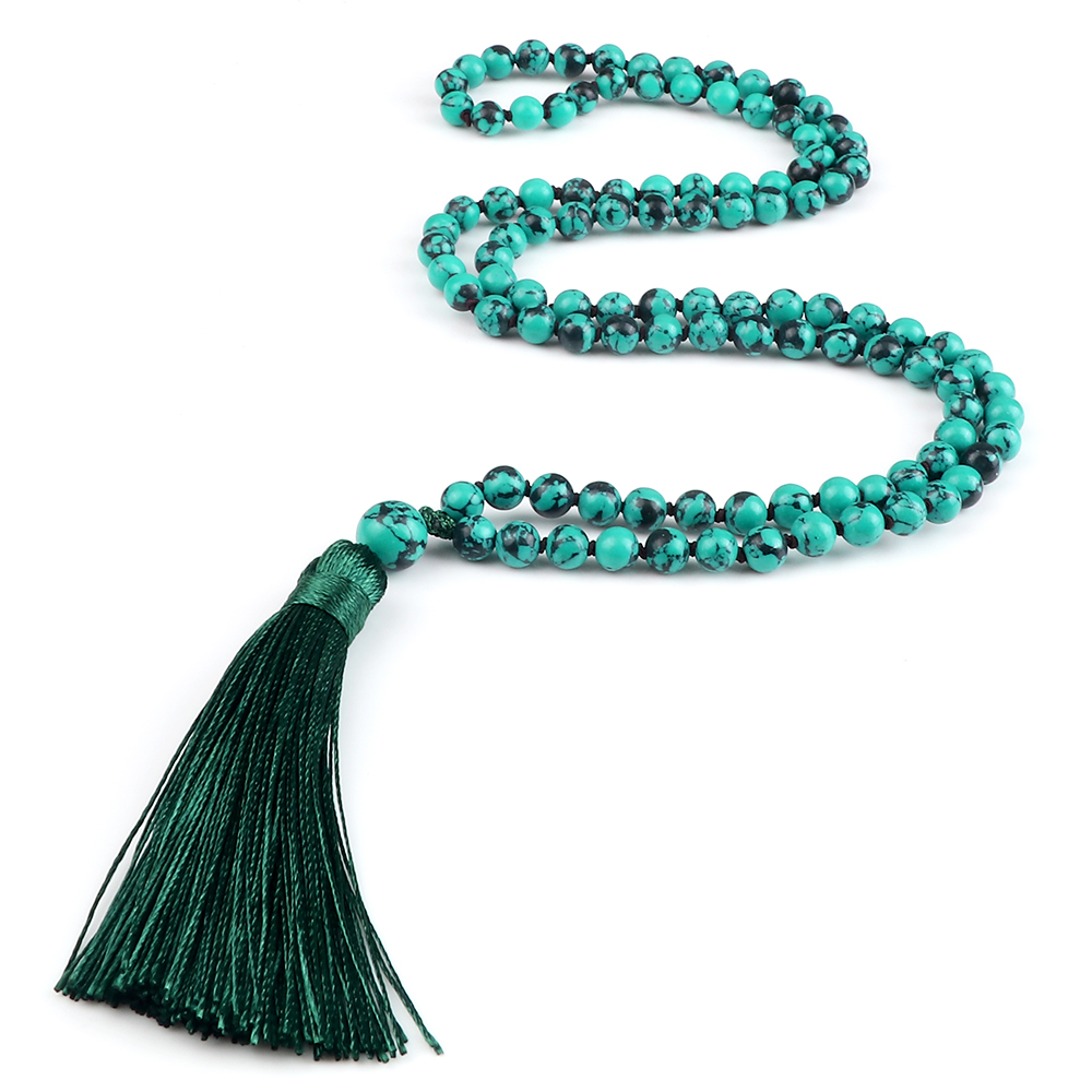 108 Beads Prayer Necklace Natural Green Stripe Onyx Stone Buddhist Buddha Meditation Bead Mala Necklace Women Men Jewelry: ROSE GOLD COLOR