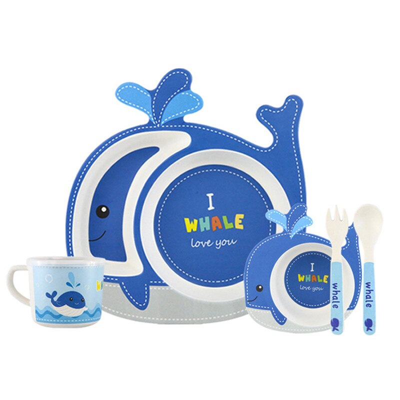 5 stk/sæt miljøvenlig bambusfiber baby tallerken fade børneservice sæt spisestel foderskål adskillelse tallerken: 1