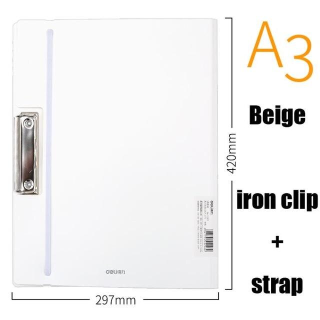 Deli 1pcs A3 thickening Office Document clip Lovely multi-function Office School Organizer Plastic File Folder: beigewhite 72375-1