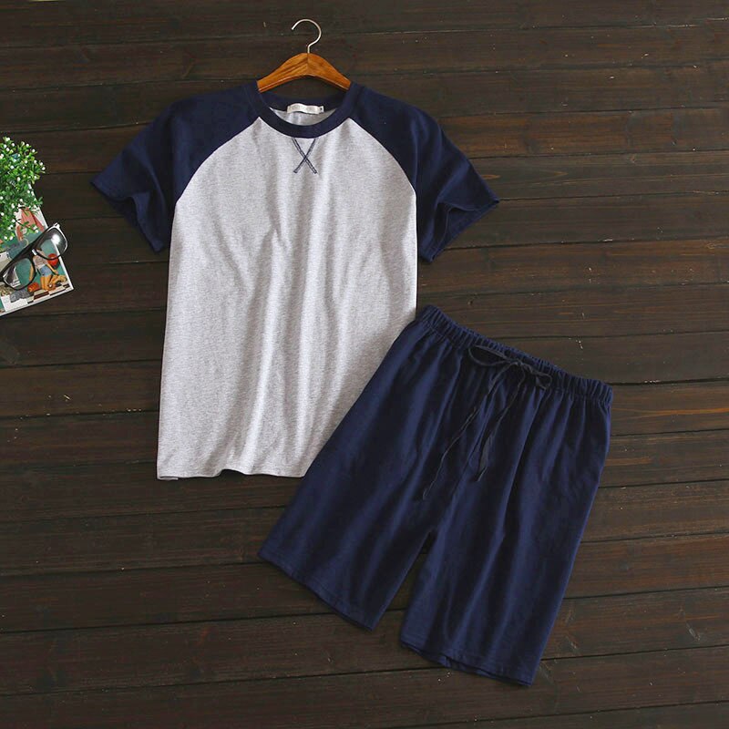 Pantalones cortos de algodón de estilo fino para hombre, 100% de manga corta, para el hogar, traje de pijama a juego de Color coreano, ropa de casa informal