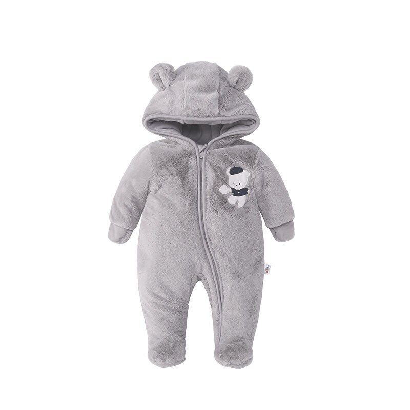 PONGSONA – barboteuse à manches longues pour bébé, vêtement d'hiver à capuche, petit ours, combinaison pour bébé garçon et fille: GRIS / 6M