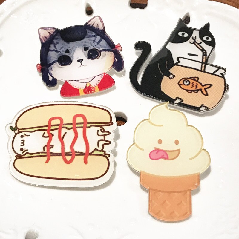 1Set Voedsel Serie Acryl Broches Cookie Sushi Mike Icoon Badges Ijs Pins Voor Kids Party Decoratie Op bag Kleding: Nickel-Free White