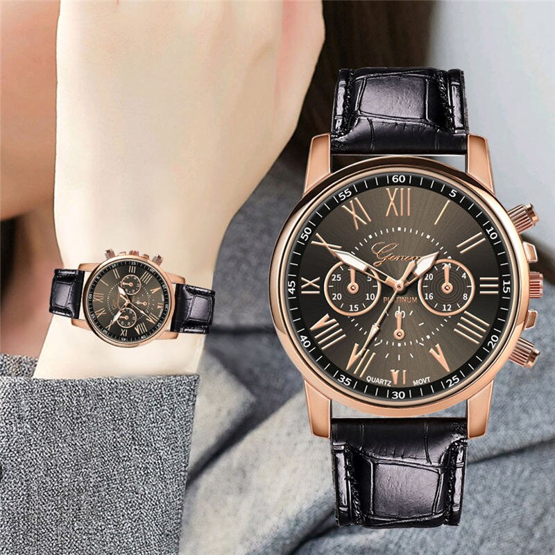 Kvinder mænd læderbånd kvarts analog armbåndsur luksus sort hvidguld damer unisex ure montre femme 533