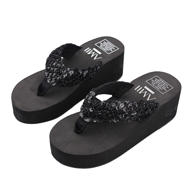 Women Flops Solid Slides Women Sandals Women Thickness Sequin Shoes Zapatillas Shoes Slippers Beach Shoes: black / 40