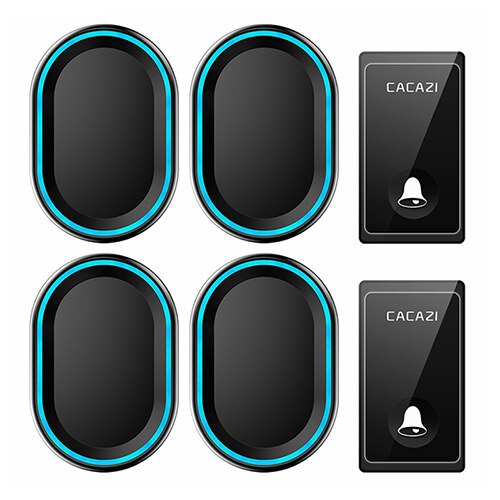CACAZI – sonnette sans fil à 58 carillons auto-alimentés, 4 niveaux, 80db, 200M, étanche, aucune batterie requise, prise US EU UK, sonnette d'appel à domicile: black 2x4 / L'UA
