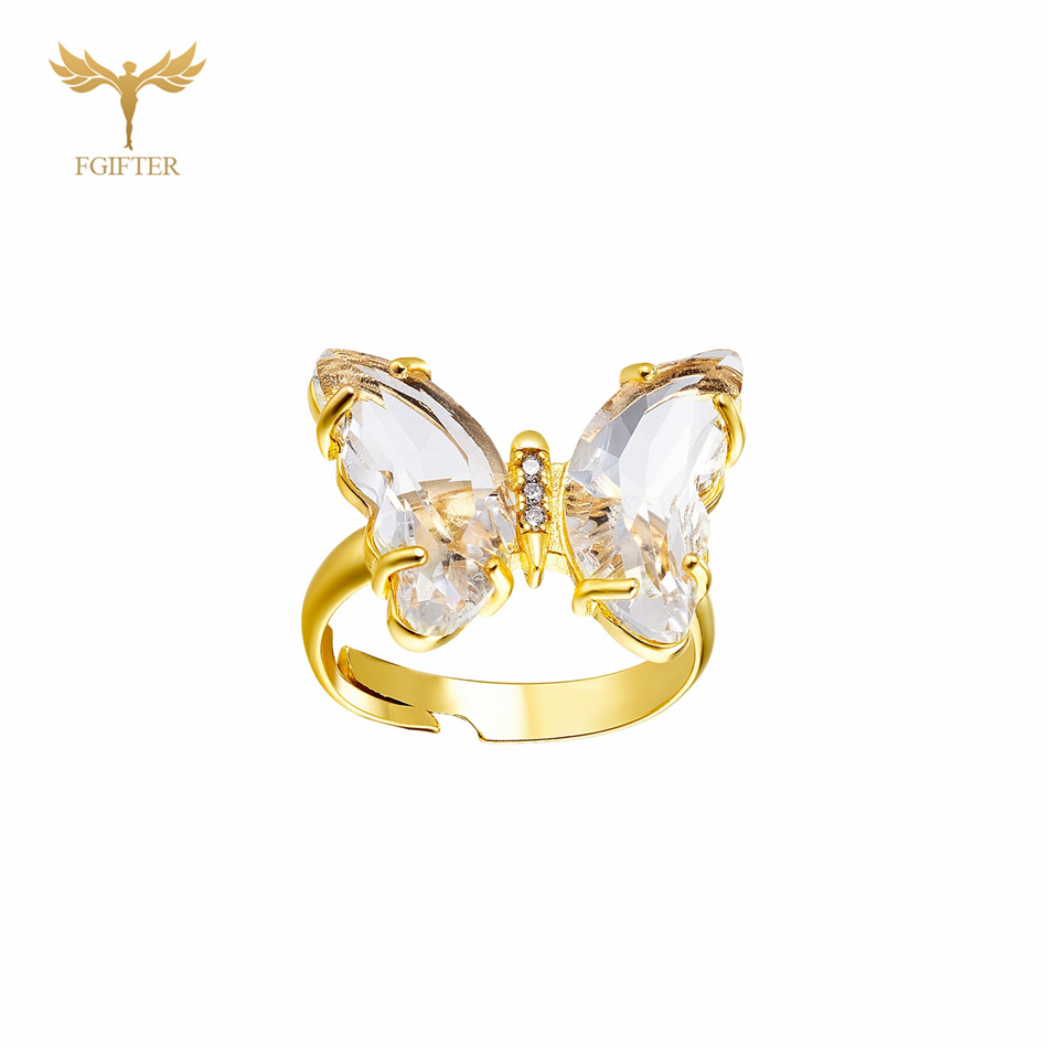 Anillos de mariposa de circón en 18 colores para mujeres y niñas, accesorios de joyería para dedo de mano de cobre de Color dorado de lujo, de tamaño ajustable: Blanco