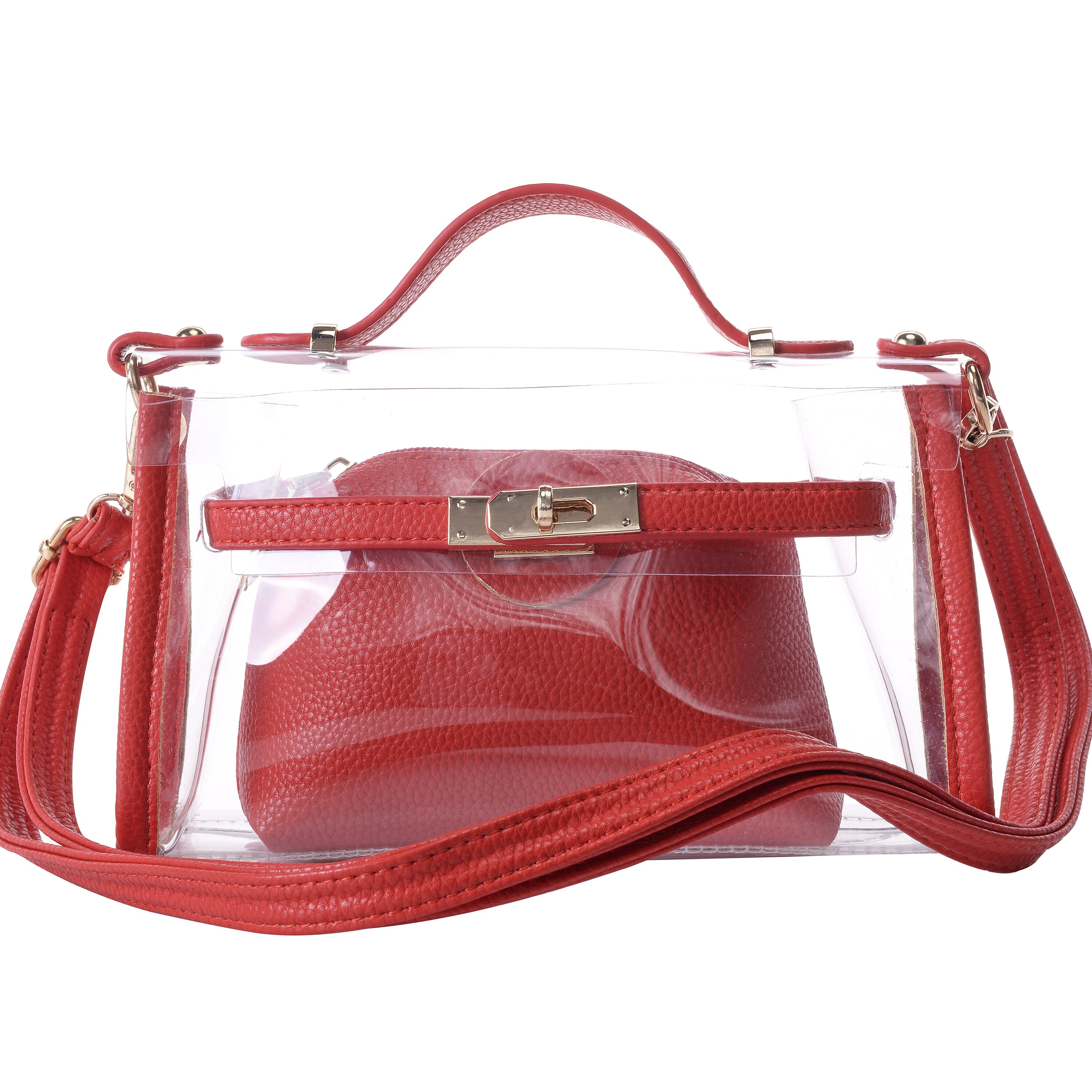 Women's Transparent Clear Waterproof Handbags Cross-Body Messenger Shoulder Bag Black
