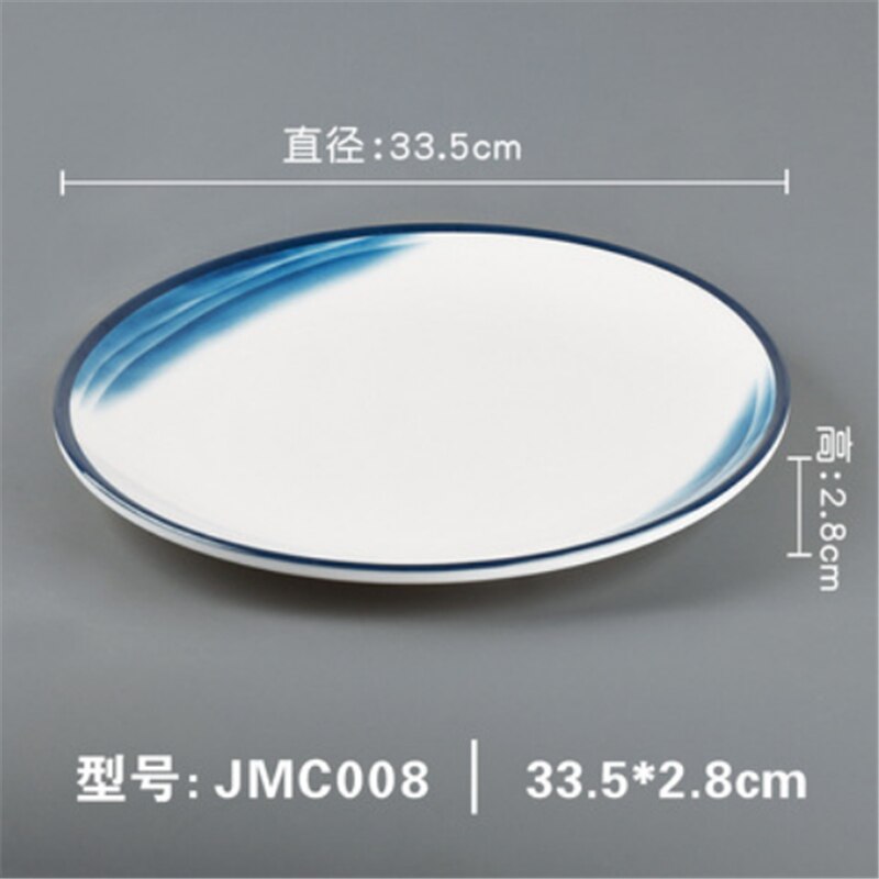 Melamin hav blå hvid service phnom penh geometri service keramisk fad porcelæn dessert porcelæn kage tallerken: 33.5 x 2.8