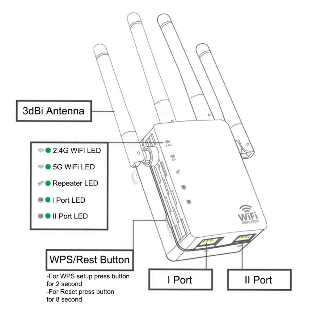 Wifi repetidor wi-fi extensor 2.4g 5gghz sem fio wifi impulsionador 1200mbps wi-fi amplificador 802.11n de longa distância ampliar o sinal