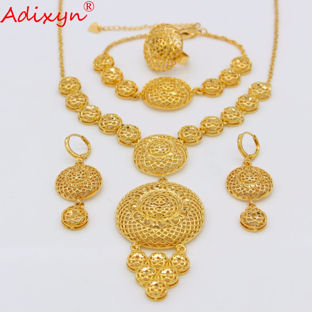 Adixyn éthiopien ensemble de bijoux rond couleur or collier/boucle d'oreille/Bracelet/anneau africain/érythrée/inde femmes N05083