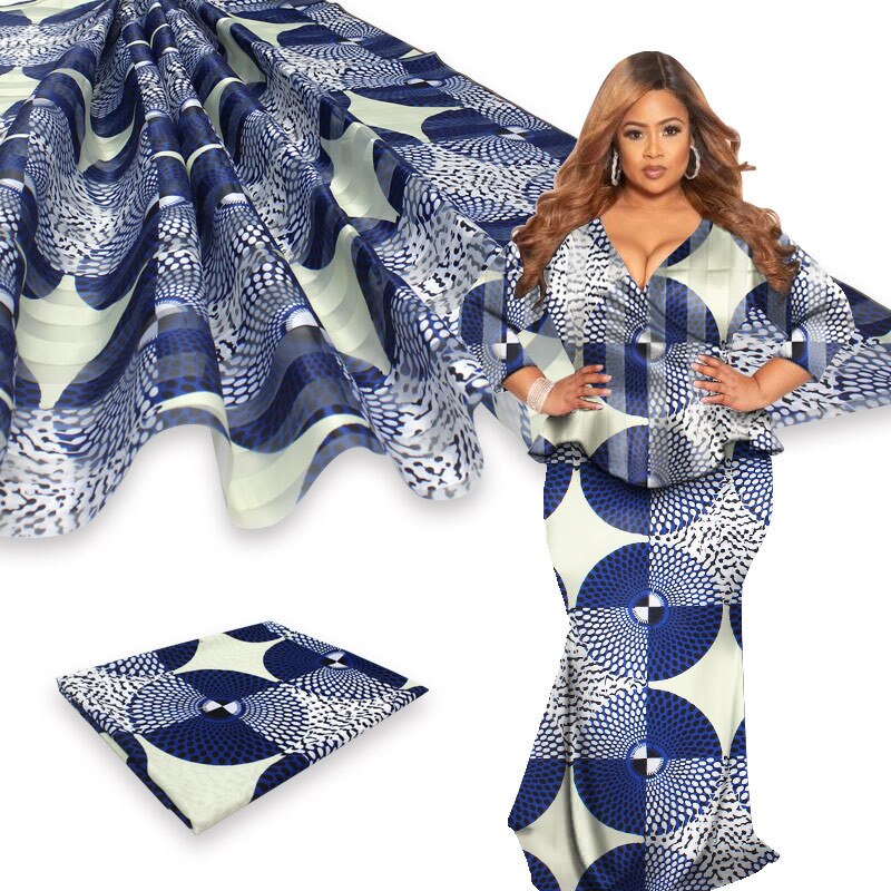 Ankara stof afrikansk ægte voks print 4 yards organza med 2 yards bånd materiale afrikansk silke ankara stof til tøj: Farve 3