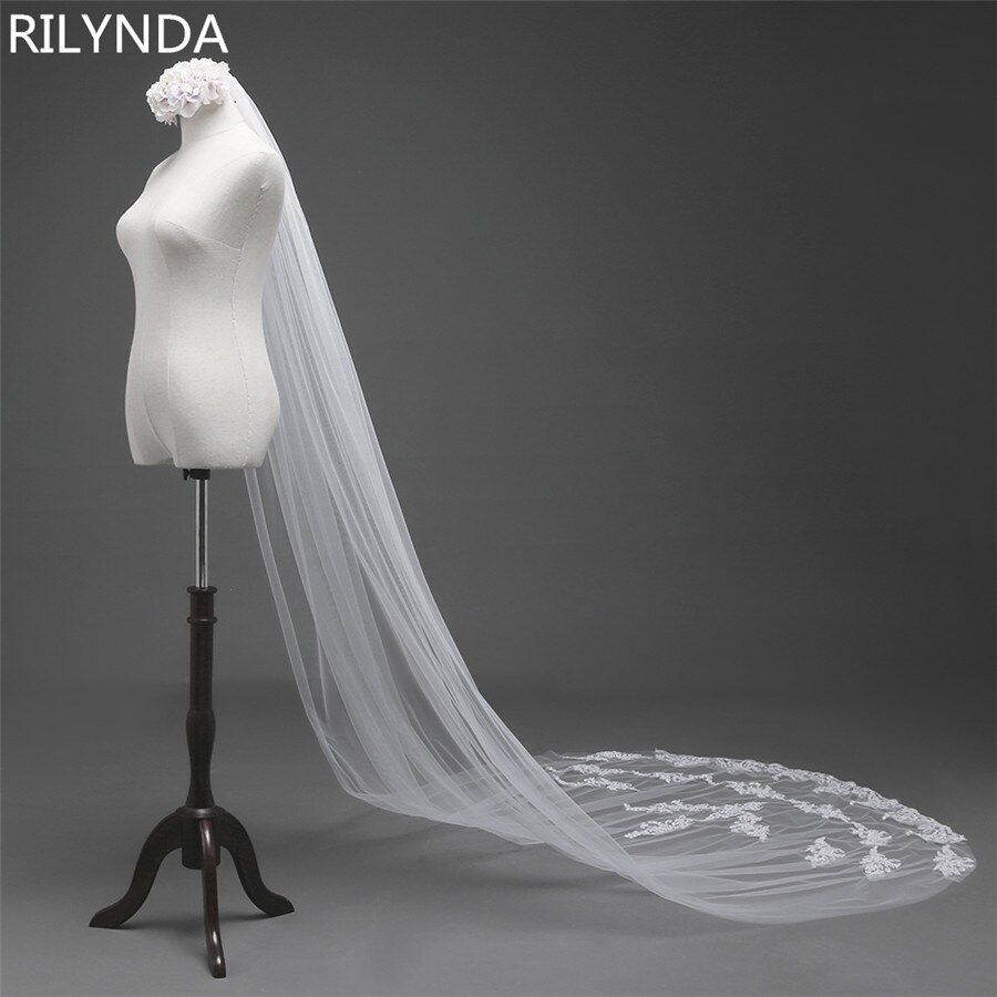 Voal de nuntă catedrală de 3 metri voal de mireasă lung cu margine de dantelă cu pieptene accesorii de nuntă voal de mireasă mantilă mireasă