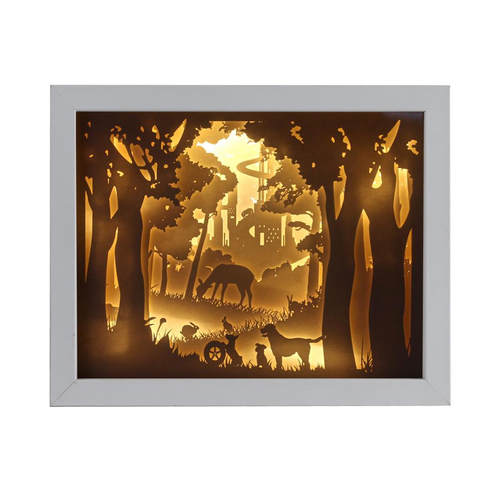 Home Decorative Box Shadow Picture Frames 3D Wall Hanging Gold Paper Cut Wall Art Light Painting Shadow Box Frame: 2
