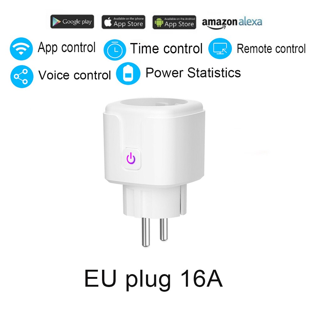 Wifi Smart Plug Socket Eu 16A Power Monitor Timing Functie Smart Leven App Controle Werk Met Alexa Google Assistent 100-240V: 1pcs EU 16A plug