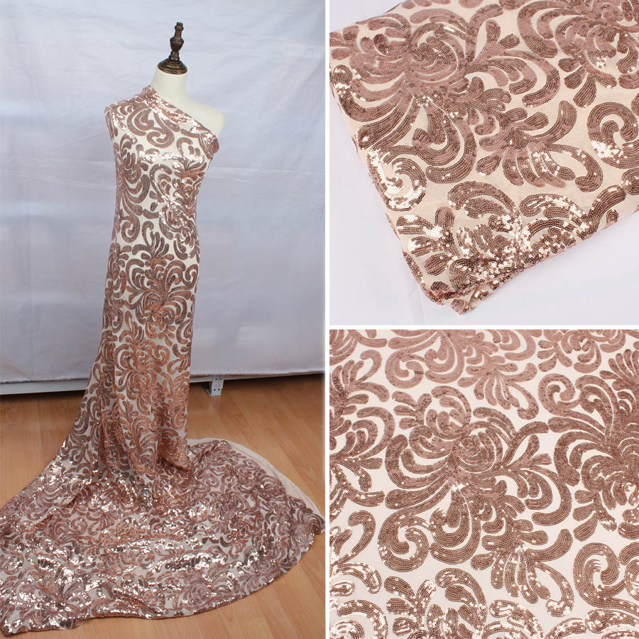 glitzernd Rose Gold dehnbar Pailletten stoff Gittergewebe pailletten stickerei elastische spitze stoff für hochzeit kleid Party-Veranstaltung 50 "breite 1 Garten