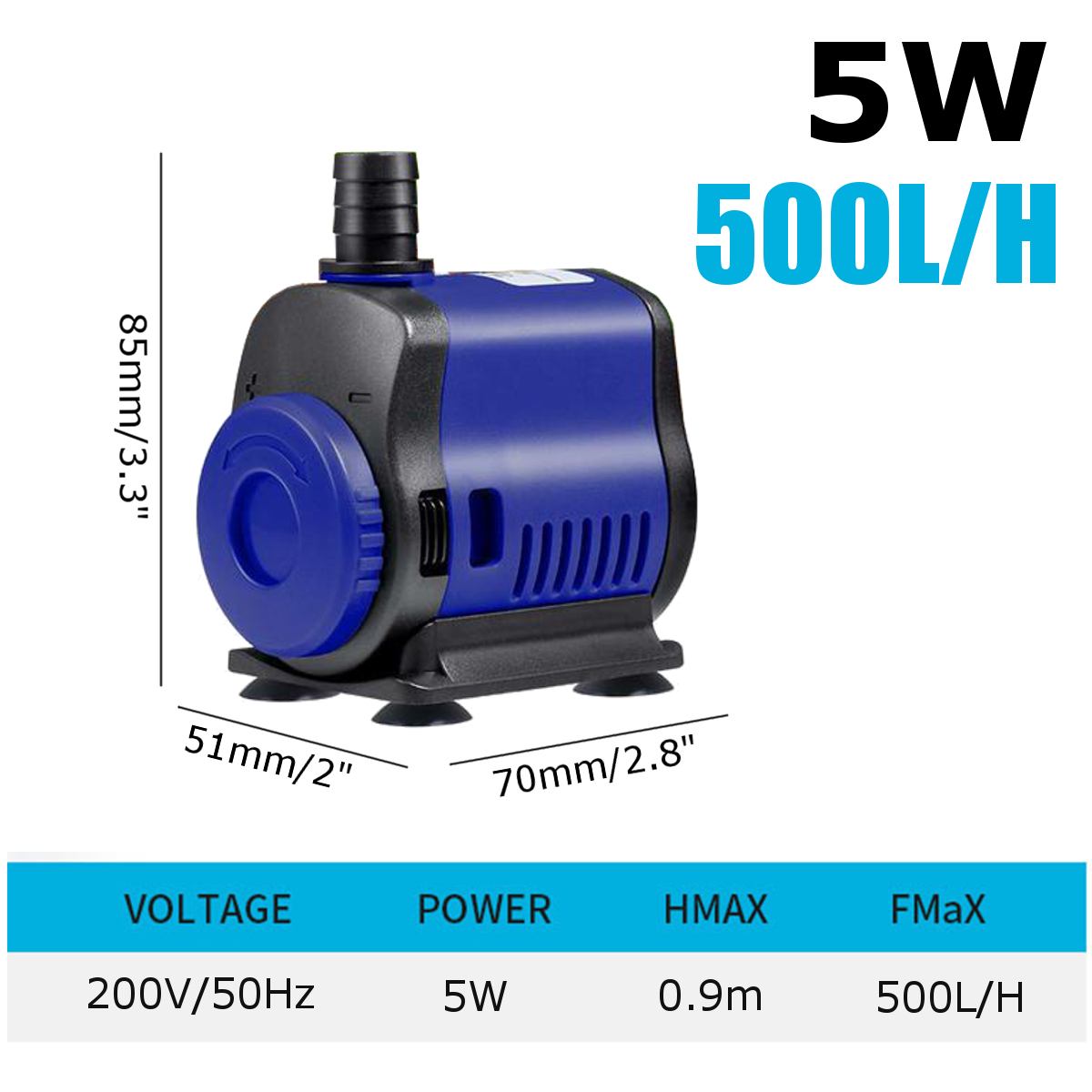 5W 14W 20W 35W 45W Ultra-Quiet Submersible Water Fountain Pump Filter Fish Pond Aquarium Water Pump Tank Fountain 220V: 5W 500L
