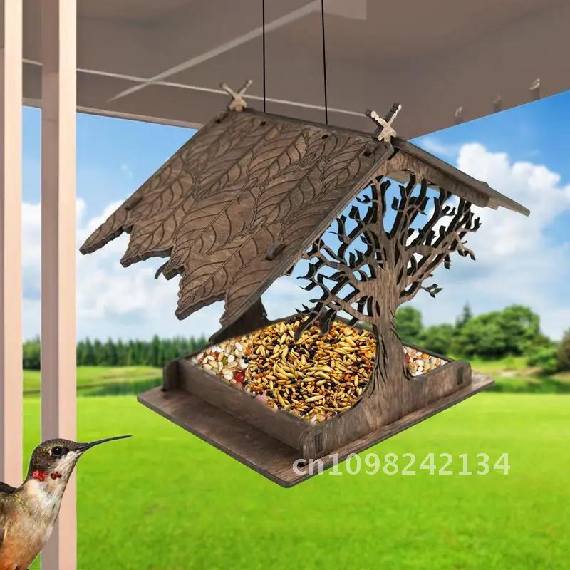 Wooden Hanging Bird Feeder Cottage Hanging Bird House Hanging For Attracts Outdoors Bird Extra-Large Feeder Jays Blue Birdfeeder