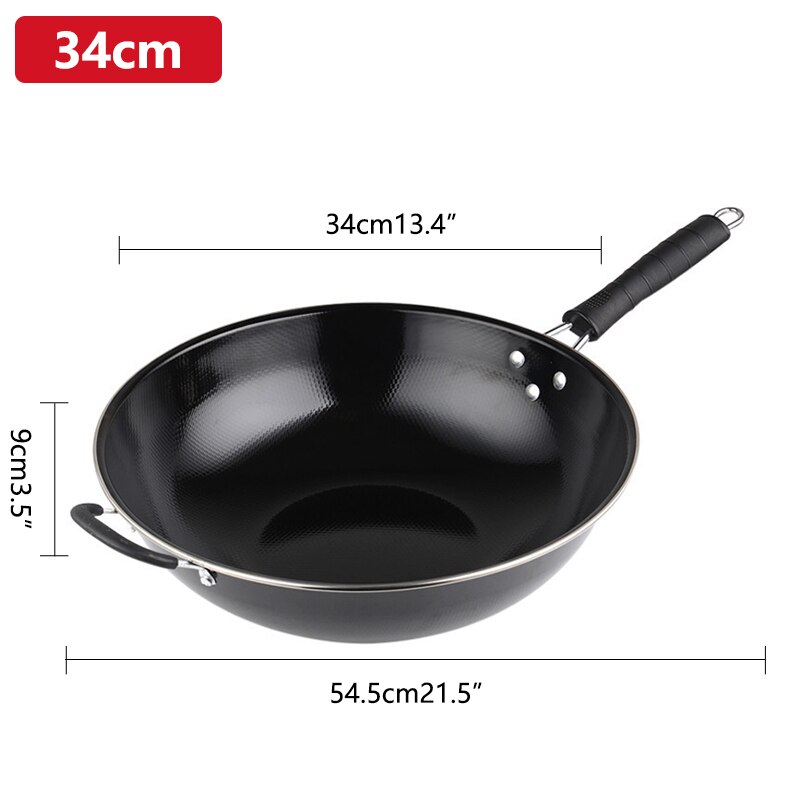 Kitchen Iron Cookeware Chinese Woks Traditionl Handmade Wok Non-coating Cooking Pot Enamel wok Pot Enamel wok Skillet: 34cm
