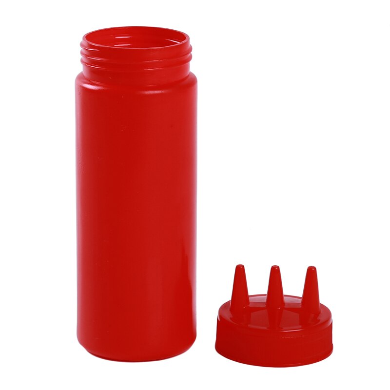 3Hole Squeeze Bottle Condiment Mustard Dispenser Sauce Vinegar Ketchup Gravy Cruet Kitchen Gadgets Plastic Oil Vinegar Bottles: red 340ml