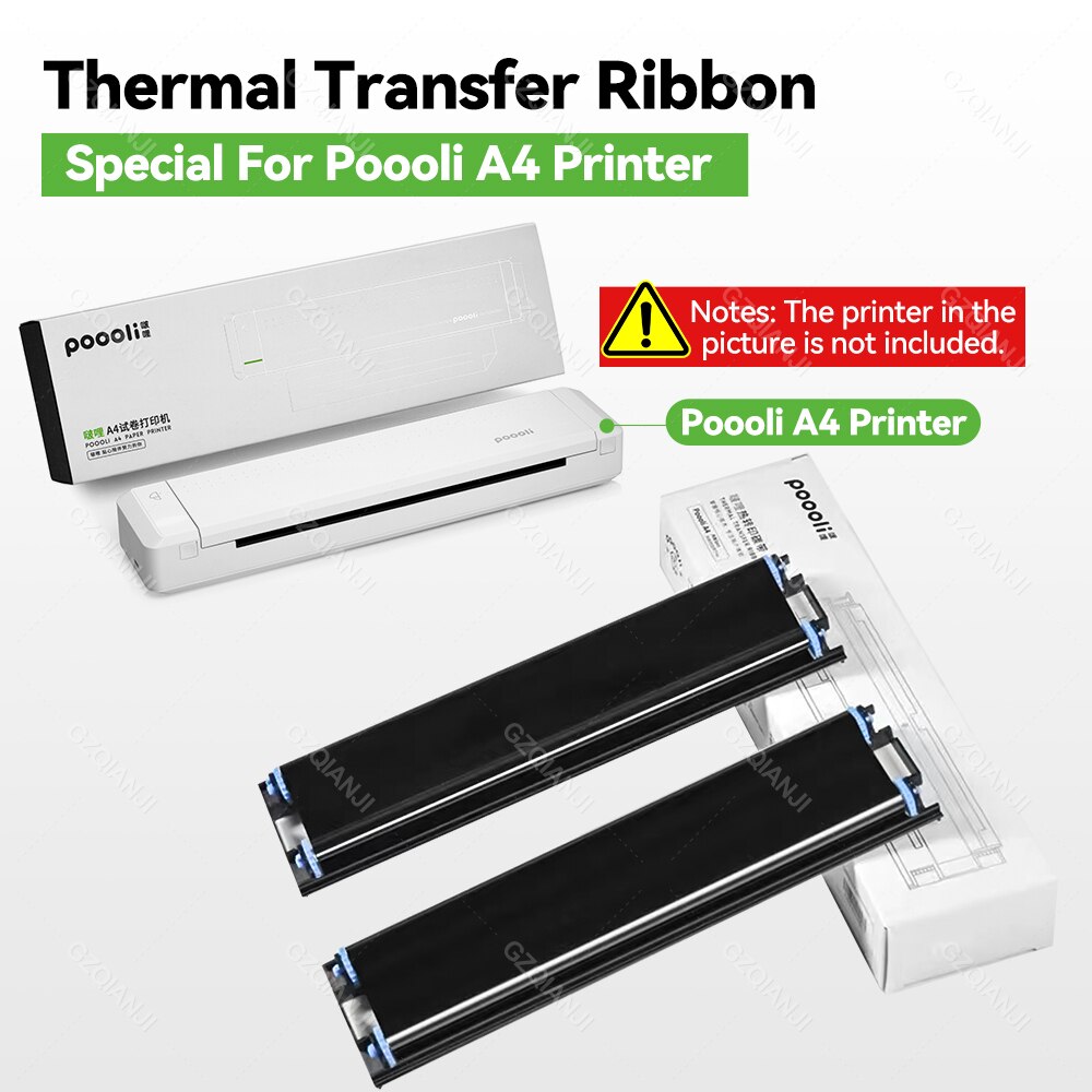 Ribbon for Poooli A4 Direct Thermal Transfer Mobile Portable Photo Bluetooth 300dpi Printer, only Ribbon, 2pcs/Box