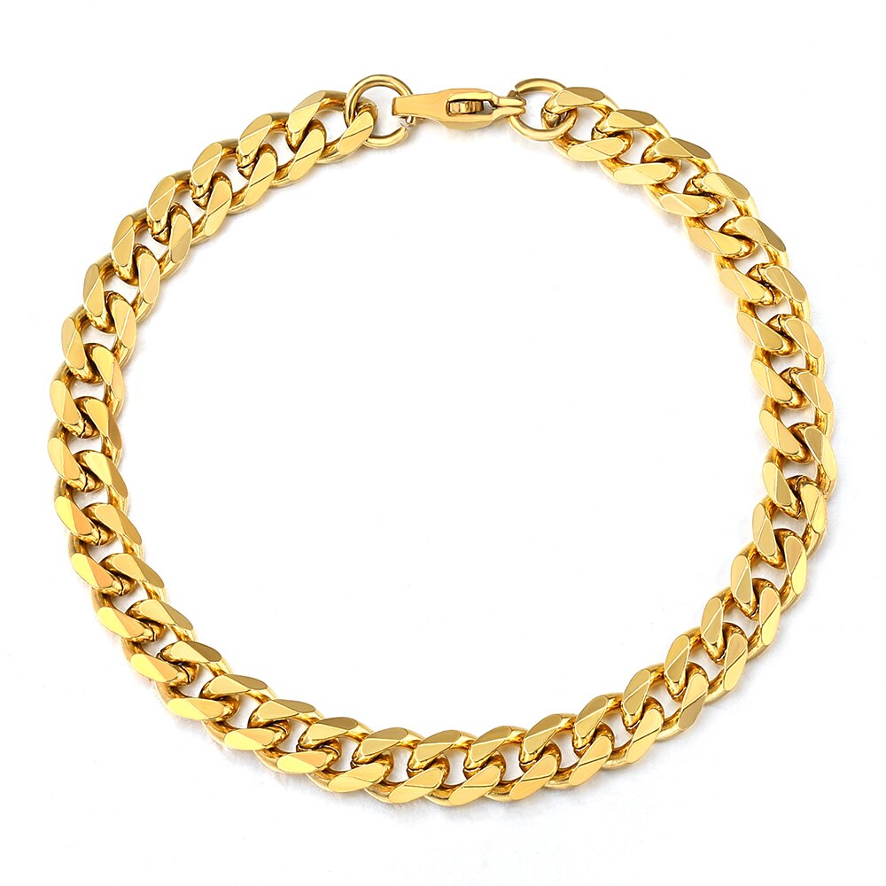 Bracelet de cheville 3/5/7mm pour femmes filles gourmette chaîne à maillons cubaine acier inoxydable femmes chaînes bijoux 10 pouces usage quotidien DKAM05: 7mm Gold KB247