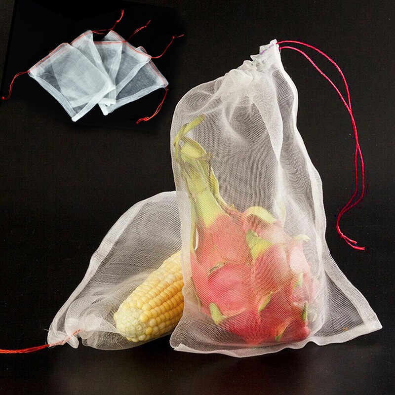 Genanvendelig frugtnet snorpose hvid net nylonpose hjem købmand grøntsag arrangør taske