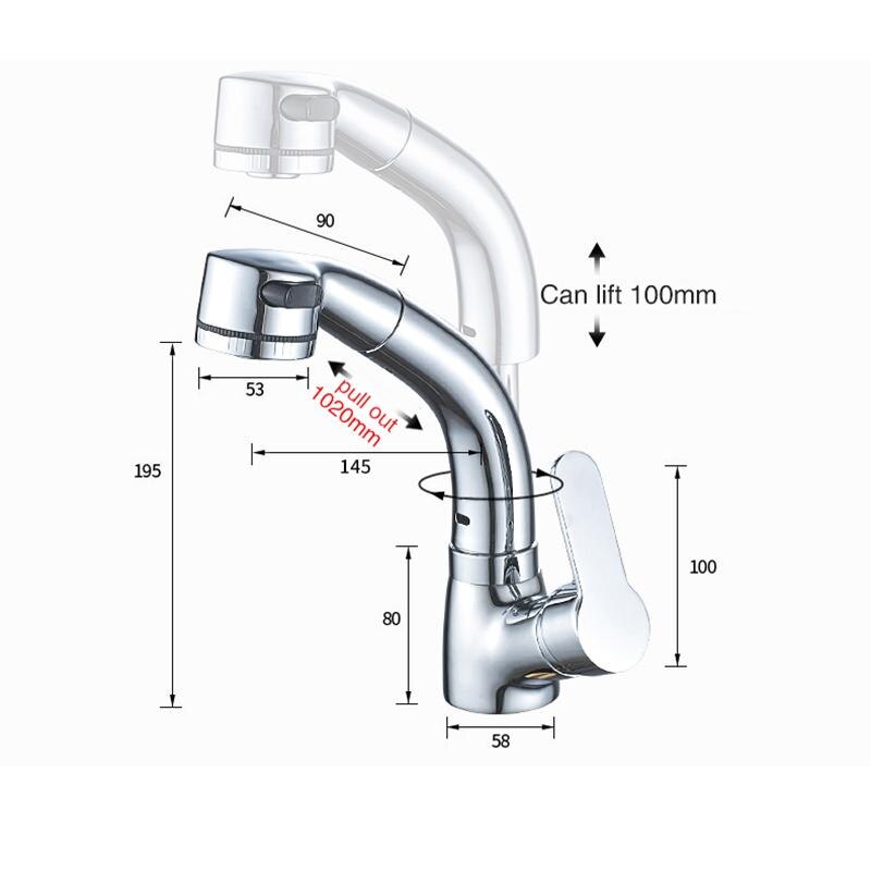 Bathroom Faucets Single Handle Pull Out Bathroom Tap Two pull out modes Multifunctional 360 Degree Water Mixer Tap Mixer Tap